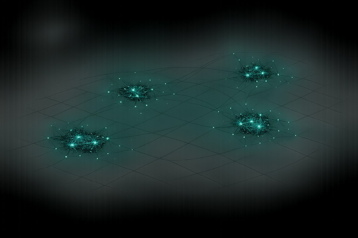 Illustrative spatial semantic-memory neighborhoods connected by fine relationship lines.